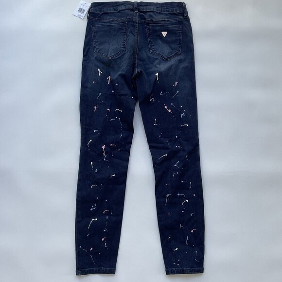 Guess Women’s High Rise Skinny Jeans Painted Splitter Details In Blue Size 28 - Picture 10 of 13